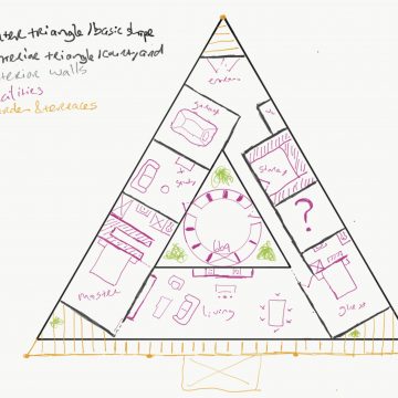 First finished sketch of triangular dream house